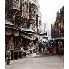 K Mehmood, 24 x 30 Inch, Acrylic and Charcoal on Canvas, Cityscape Painting, AC-KHM-002